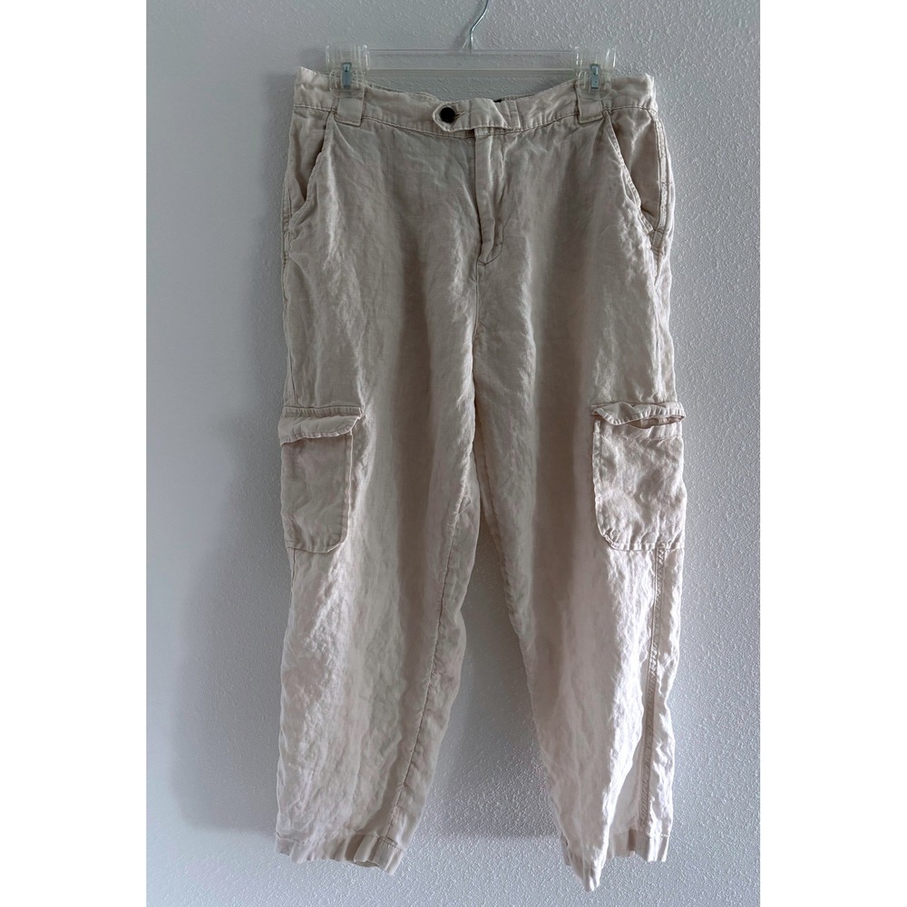Rachel Roy Pants Womens Large Cream Linen Cargo Beachy Coastal Outdoor Travel